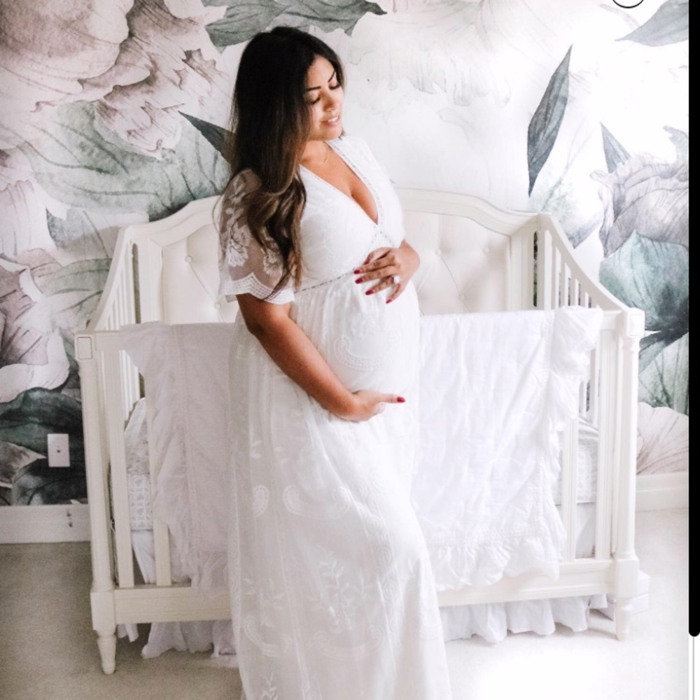 Pink Blush White Lace Maternity/ Postpartum Dress